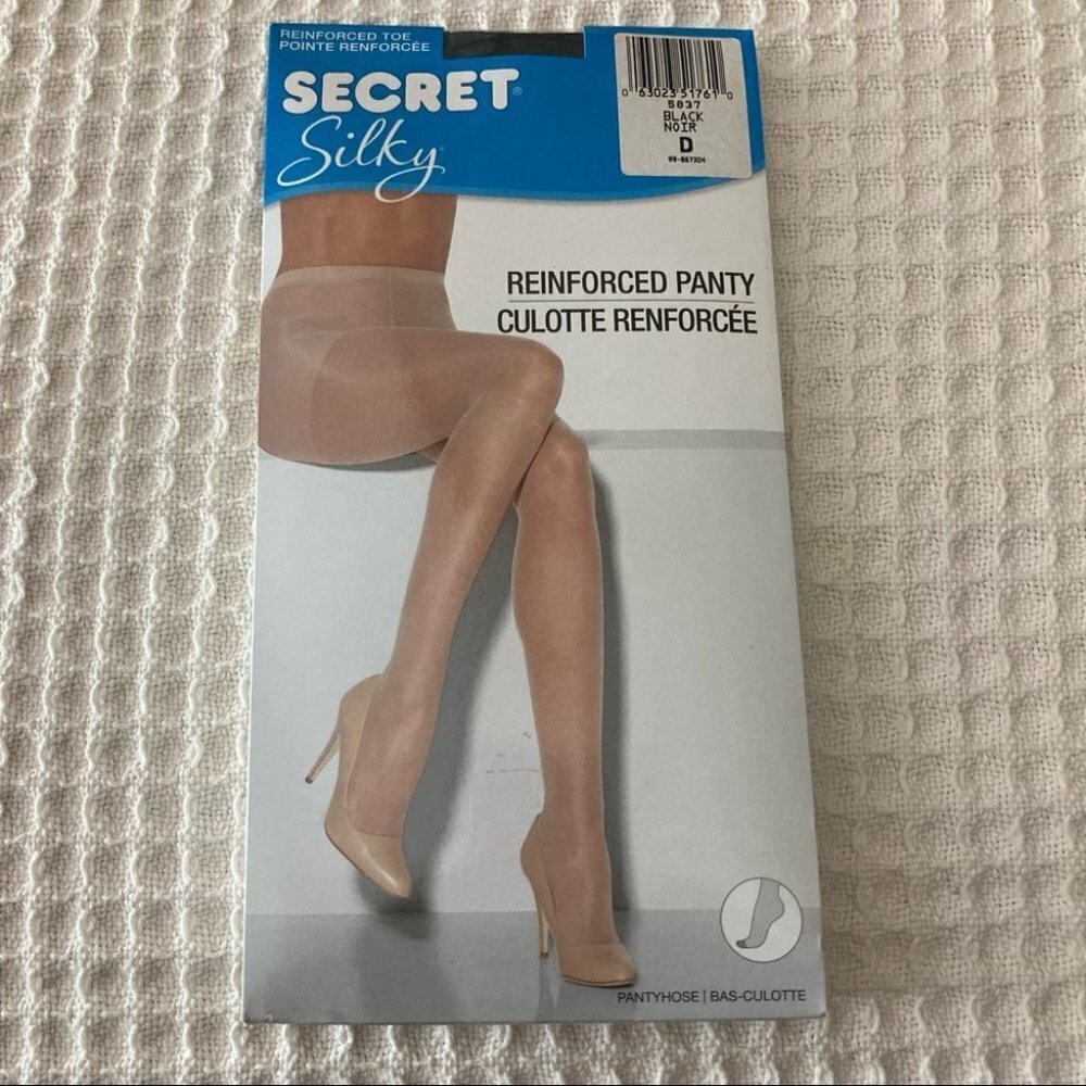 SECRET SILKY Sz  D Reinforced Panty Reinforced Toe Pantyhose NWT